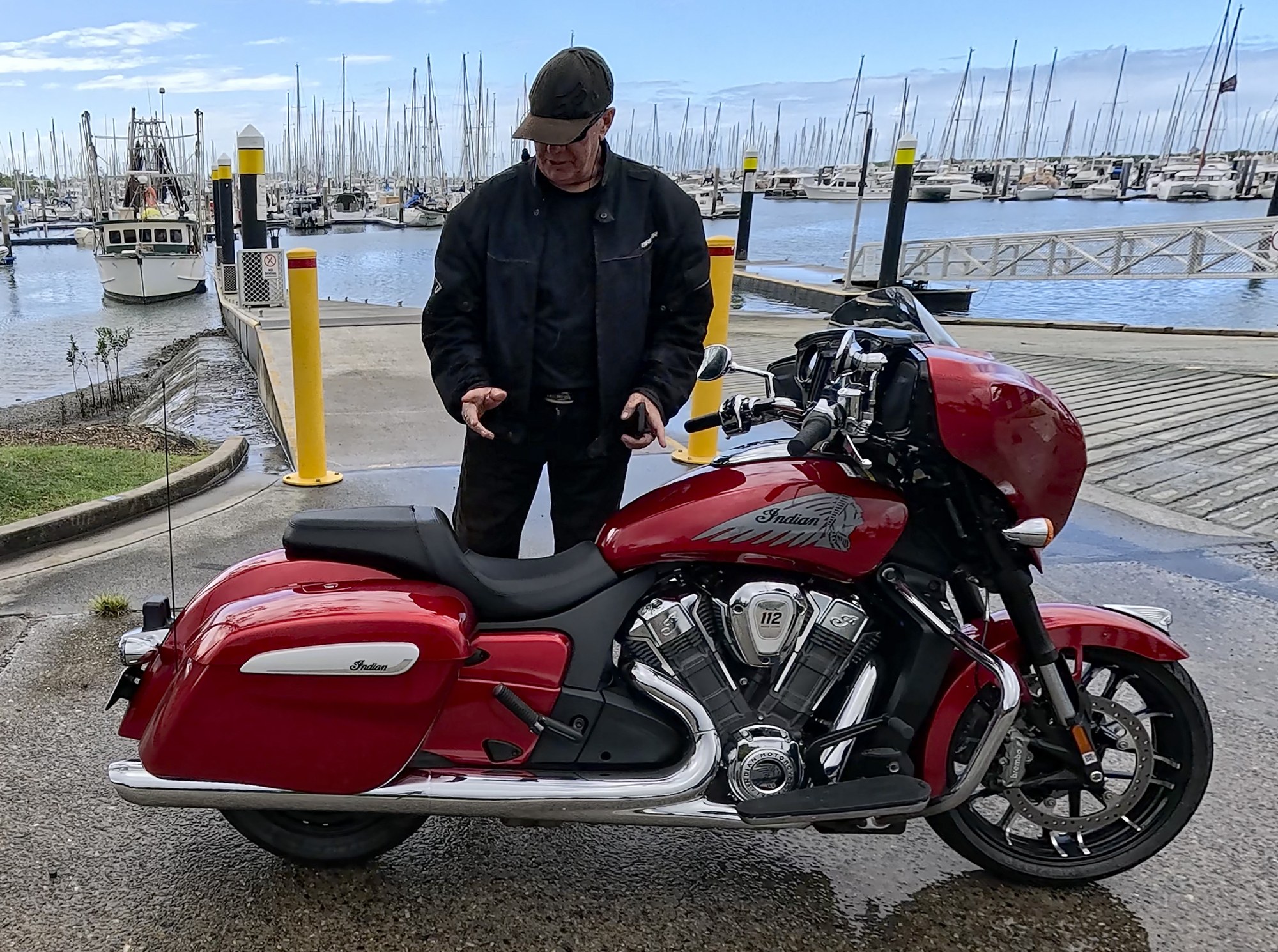 The front end combines serious braking equipment with modern touring geometry.