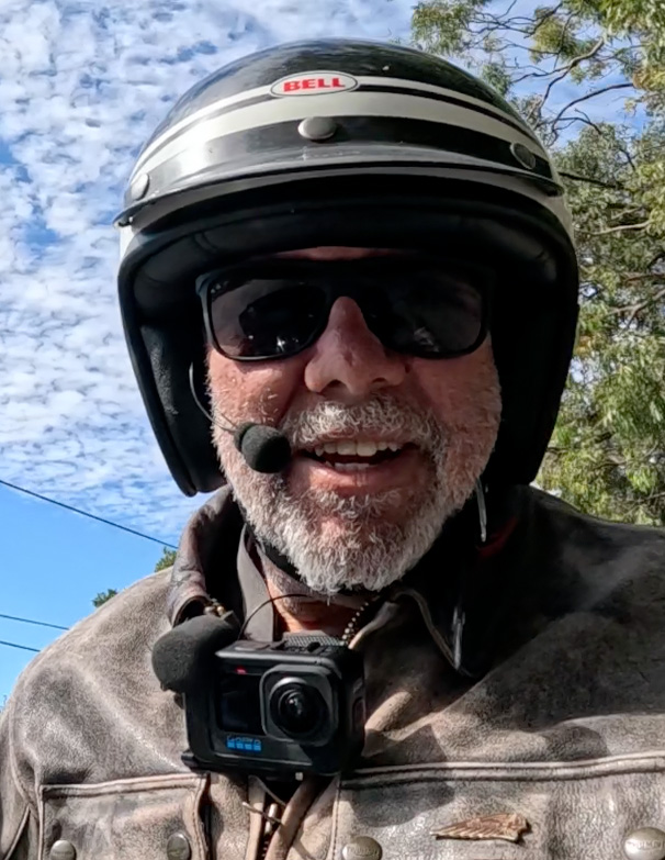 David Cohen wearing motorcycle riding gear